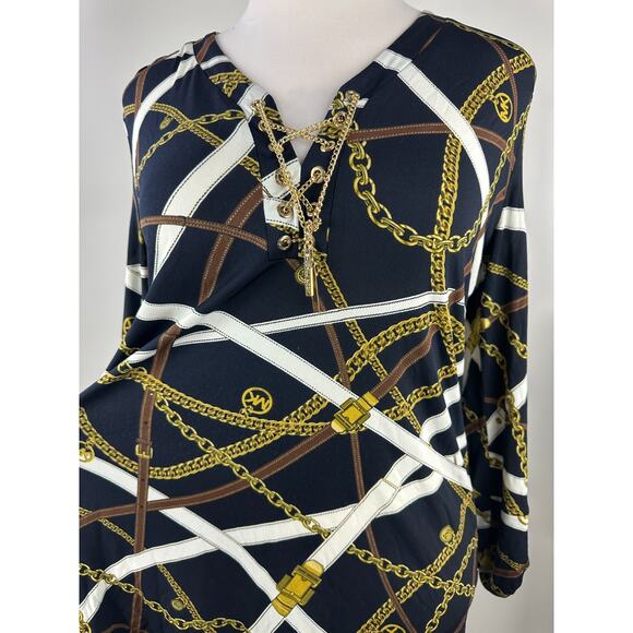 Michael Kors Chain Belt Print Mini Dress or Tunic Top Large Black Gold *No Belt - Picture 7 of 16